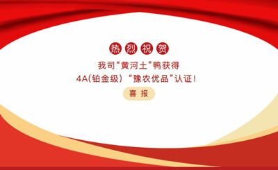 【喜報】—我司黃河土鴨獲4A(鉑金級）“豫農(nóng)優(yōu)品”認證！